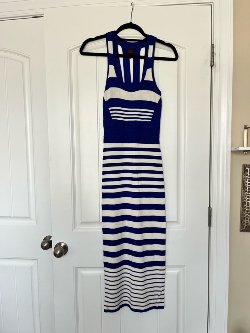2b bebe Blue and White Striped Racerback Maxi Dress Size Small